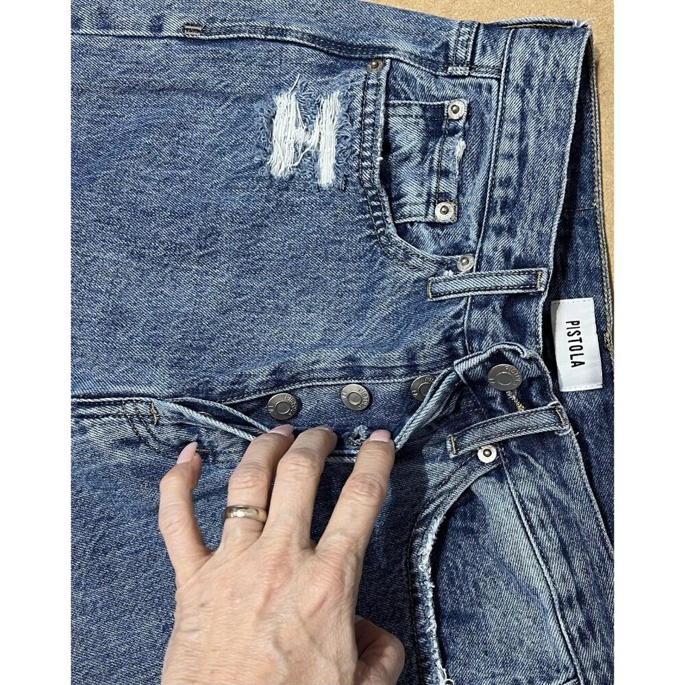 Pistola Anthropologie Women 26 jeans Cassie High Rise Straight Blue Distressed - Picture 6 of 14